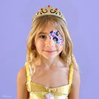 Girl in a crown wearing a Jasmine Disney Princess eye patch