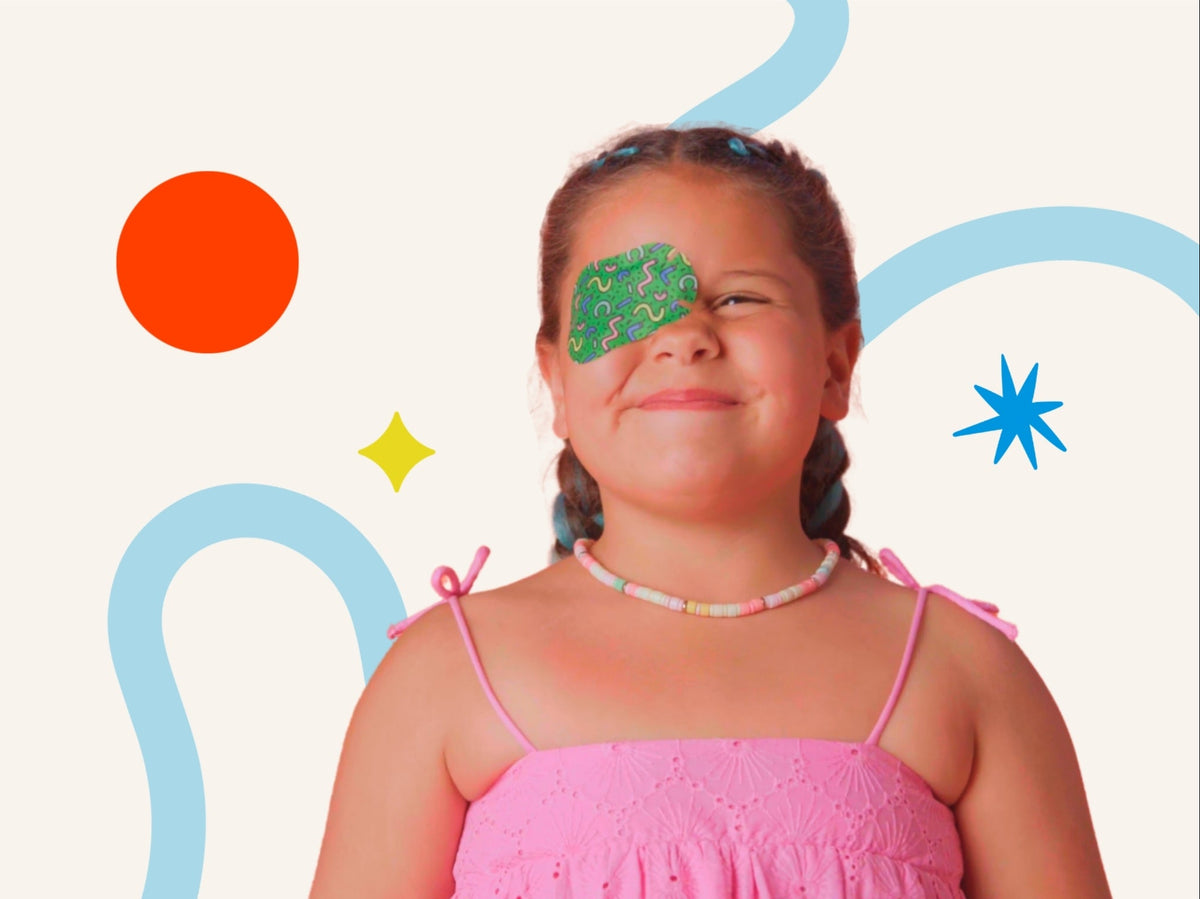 Patch on a smiling child, designs fanned out